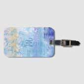 抽象芸術混合メディアブルーターコイズイエロー ラゲッジタグ (正面横)