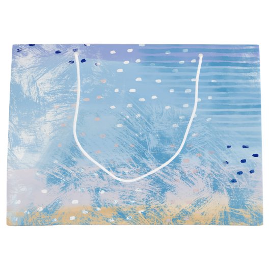 抽象芸術混合メディアブルーターコイズイエロー ラージペーパーバッグ (正面)