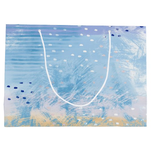 抽象芸術混合メディアブルーターコイズイエロー ラージペーパーバッグ (裏面)