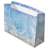 抽象芸術混合メディアブルーターコイズイエロー ラージペーパーバッグ (裏面アングル)