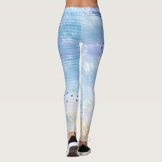 抽象芸術混合メディアブルーターコイズイエロー レギンス (裏面)