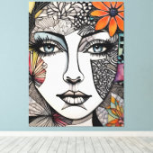 抽象芸術混合メディア女性顔 キャンバスプリント (インサイチュ (ウッドフロア))