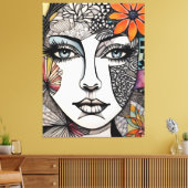 抽象芸術混合メディア女性顔 キャンバスプリント (インサイチュ (リビング))