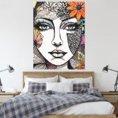 抽象芸術混合メディア女性顔 キャンバスプリント (インサイチュ (寝室))
