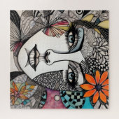 抽象芸術混合メディア女性顔 ジグソーパズル (横)