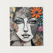 抽象芸術混合メディア女性顔 タペストリー (正面)