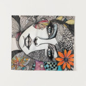 抽象芸術混合メディア女性顔 タペストリー (正面(横))