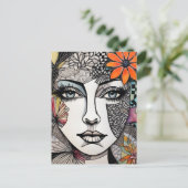 抽象芸術混合メディア女性顔 ポストカード (スタンド正面)