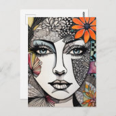 抽象芸術混合メディア女性顔 ポストカード (正面/裏面)