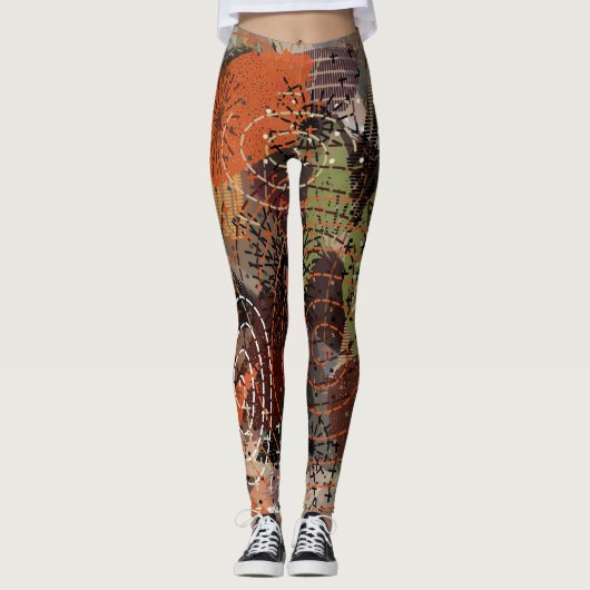 抽象芸術混合メディ自然ア秋色 レギンス (正面)