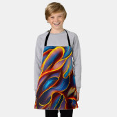 抽象芸術渦の青い赤い炎 エプロン (着用した状態)