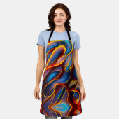 抽象芸術渦の青い赤い炎 エプロン (着用した状態)