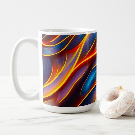 抽象芸術渦の青い赤い炎 コーヒーマグカップ (ドーナツ)