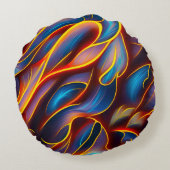 抽象芸術渦の青い赤い炎 ラウンドクッション (裏面)