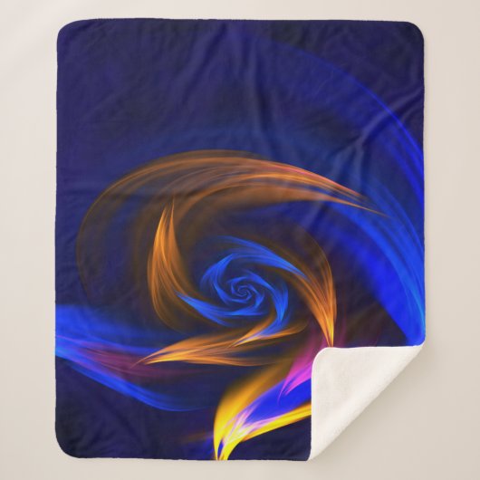 抽象芸術渦シェイプブルーオレンジ シェルパブランケット (正面)