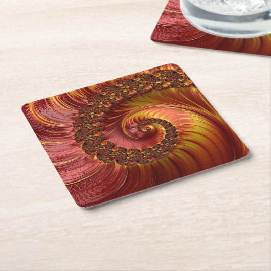 抽象芸術渦巻きフラクタル スクエアペーパーコースター (アングル)