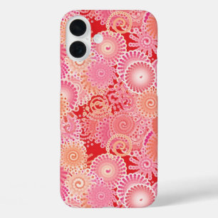 抽象芸術渦巻き模様，ピンク，珊瑚，桃 iPhone 16 PLUSケース