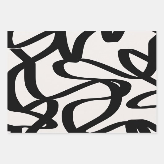 抽象芸術渦線が黒とベージクリームを形成 ラッピングペーパーシート (正面3)