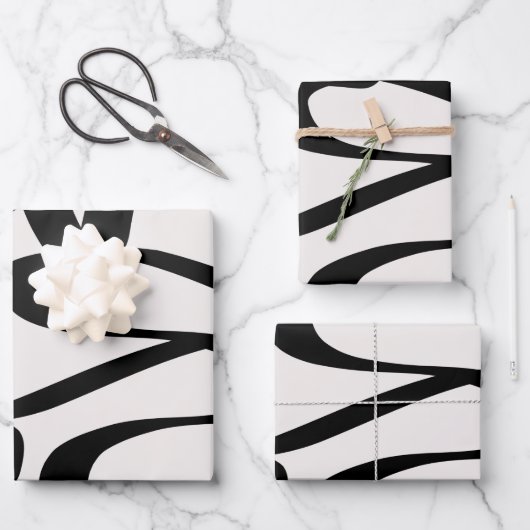 抽象芸術渦線が黒とベージクリームを形成 ラッピングペーパーシート (正面)