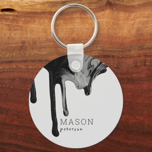 抽象芸術滴下絵を描黒灰色プロモーション キーホルダー (正面)