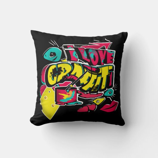 抽象芸術漫画グラフィティ文字グランジ都市の唇彼 クッション (正面)