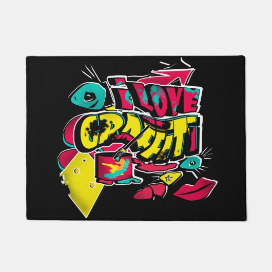 抽象芸術漫画グラフィティ文字グランジ都市の唇彼 ドアマット (正面)