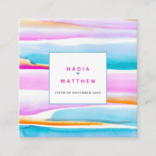 抽象芸術潮線ピンクブルー結婚の返信カード エンクロージャーカード (正面)