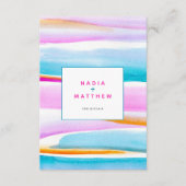 抽象芸術潮線ピンクブルー結婚のQRコード エンクロージャーカード (正面)