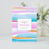 抽象芸術潮線ピンクブルー結婚のQRコード エンクロージャーカード (スタンド正面)