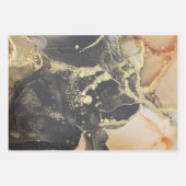抽象芸術濃淡黒色金ゴールドアルコールインク ラッピングペーパーシート (正面3)
