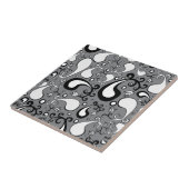 抽象芸術灰色と白色のチューリップペイズリー模様 タイル (側面)