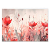 抽象芸術灰色の背景に赤い花 フォトプリント (正面)