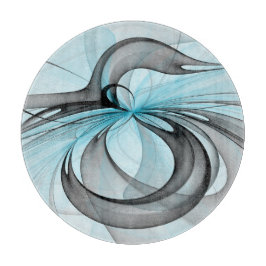 抽象芸術無煙炭グレイモダンブルーフラクタルアート カッティングボード