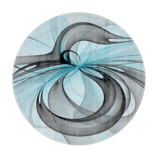 抽象芸術無煙炭グレイモダンブルーフラクタルアート カッティングボード (正面)