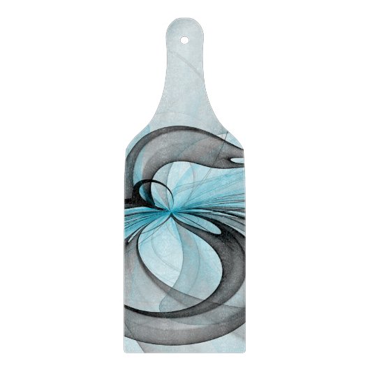 抽象芸術無煙炭グレイモダンブルーフラクタルアート カッティングボード (正面)