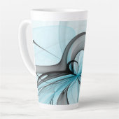 抽象芸術無煙炭グレイモダンブルーフラクタルアート カフェラテマグ (左アングル)