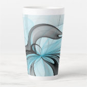 抽象芸術無煙炭グレイモダンブルーフラクタルアート カフェラテマグ (正面)