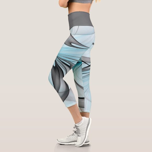 抽象芸術無煙炭グレイモダンブルーフラクタルアート カプリレギンス (左)