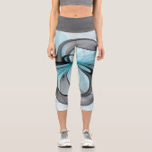 抽象芸術無煙炭グレイモダンブルーフラクタルアート カプリレギンス (正面)