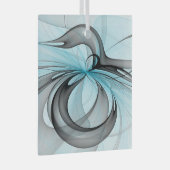 抽象芸術無煙炭グレイモダンブルーフラクタルアート ガラスオーナメント (正面右)