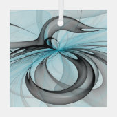 抽象芸術無煙炭グレイモダンブルーフラクタルアート ガラスオーナメント (裏面)