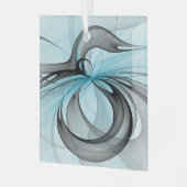 抽象芸術無煙炭グレイモダンブルーフラクタルアート ガラスオーナメント (正面左)