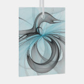 抽象芸術無煙炭グレイモダンブルーフラクタルアート ガラスオーナメント (正面右)
