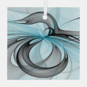 抽象芸術無煙炭グレイモダンブルーフラクタルアート ガラスオーナメント (裏面)