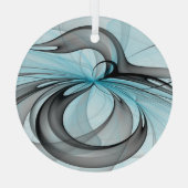 抽象芸術無煙炭グレイモダンブルーフラクタルアート ガラスオーナメント (裏面)