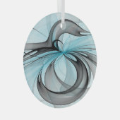抽象芸術無煙炭グレイモダンブルーフラクタルアート ガラスオーナメント (正面右)