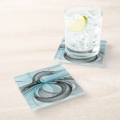 抽象芸術無煙炭グレイモダンブルーフラクタルアート ガラスコースター (アングル)