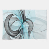 抽象芸術無煙炭グレイモダンブルーフラクタルアート キッチンタオル (横)