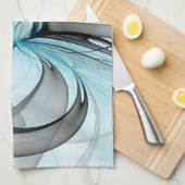 抽象芸術無煙炭グレイモダンブルーフラクタルアート キッチンタオル (四つ折り)