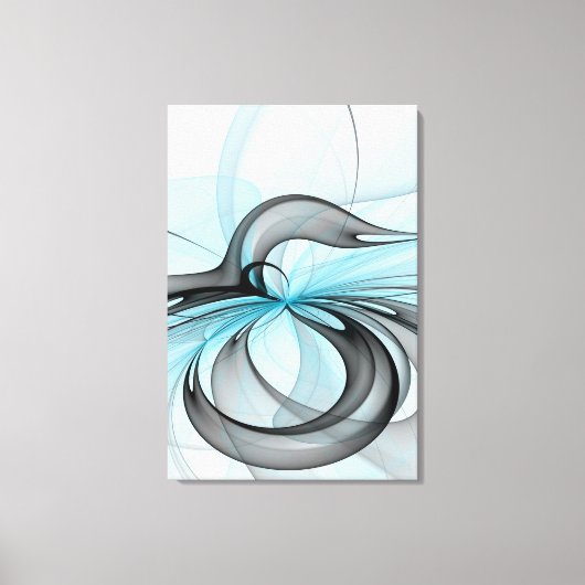 抽象芸術無煙炭グレイモダンブルーフラクタルアート キャンバスプリント (正面)